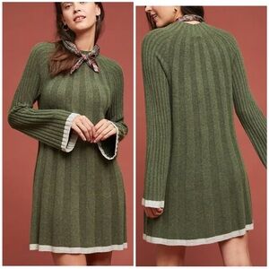 Anthropologie arsenau  Olive Green Ribbed Sweater Dress